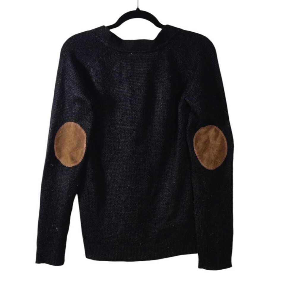 Size Small Women's Cardigan Lightweight Suede Elbows Ragland Sleeves Black
